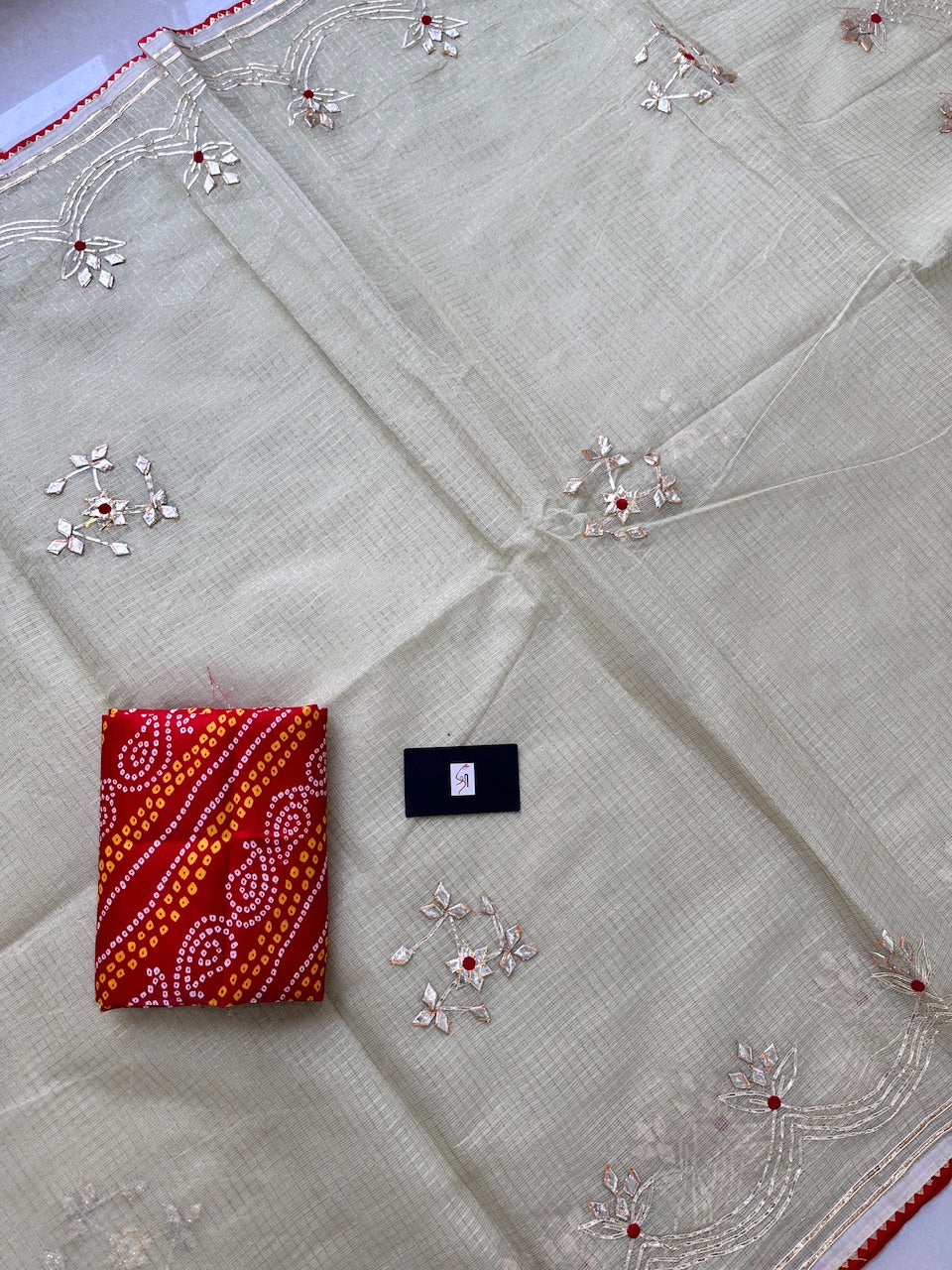 Jaipuri Gota Patti Embroidered Kota Cotton Doria Tissue Saree