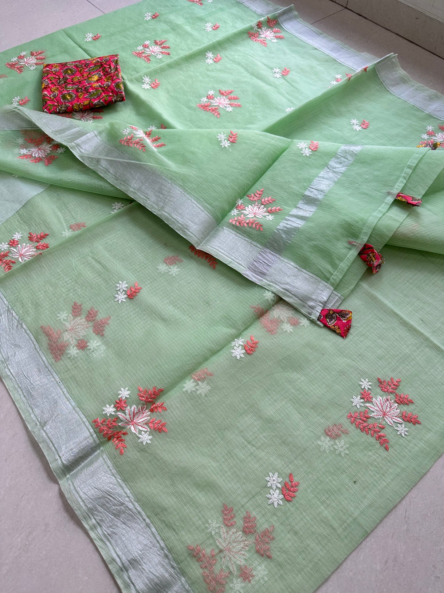 Embroidered Kota Cotton Doria Saree