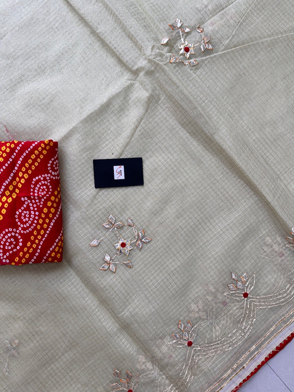 Jaipuri Gota Patti Embroidered Kota Cotton Doria Tissue Saree