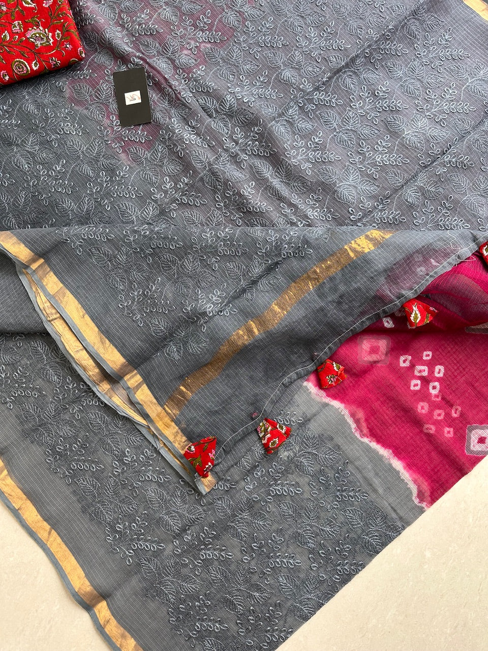 Pure Embroidered Kota Cotton Doria Saree