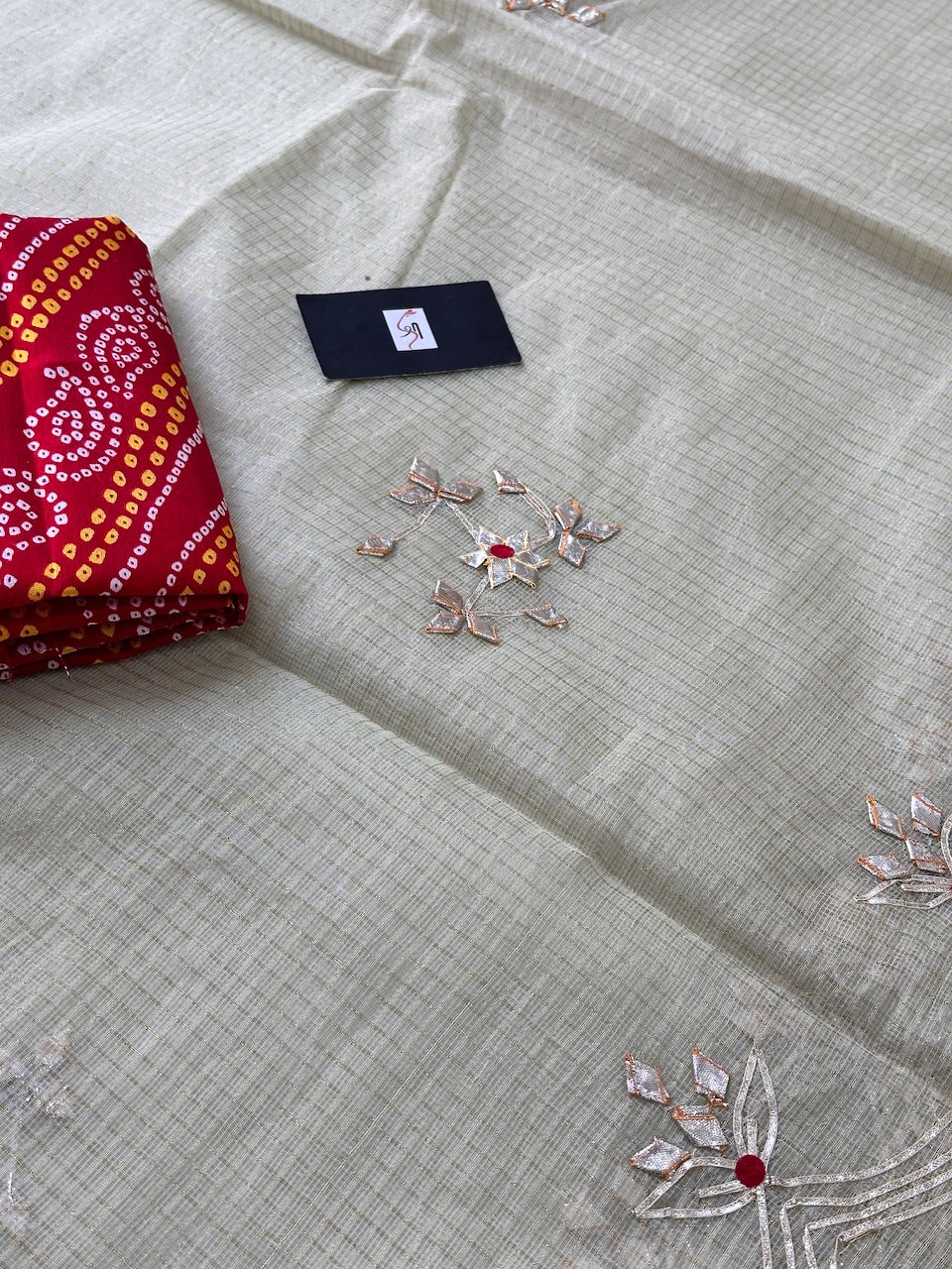 Jaipuri Gota Patti Embroidered Kota Cotton Doria Tissue Saree