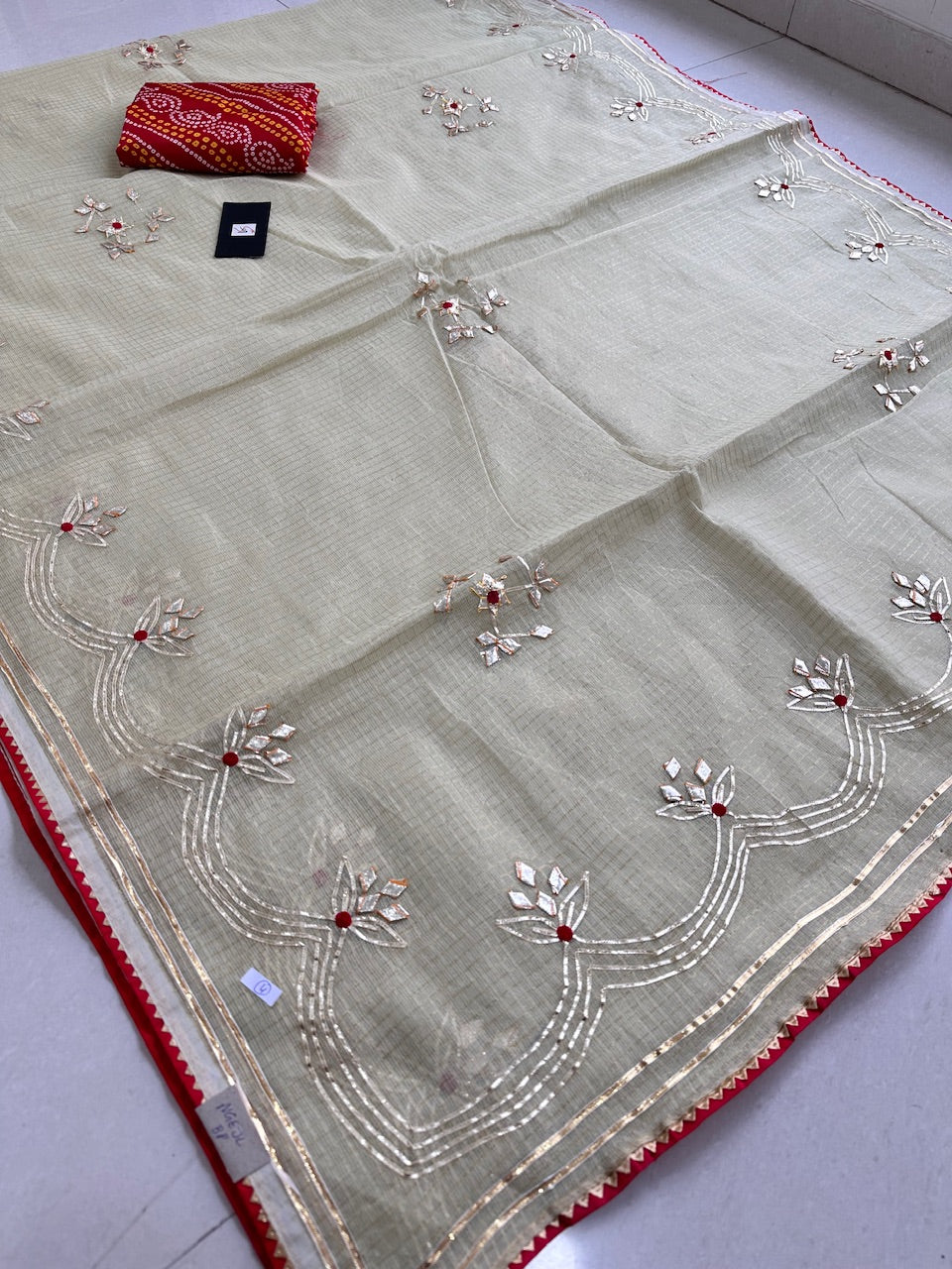 Jaipuri Gota Patti Embroidered Kota Cotton Doria Tissue Saree