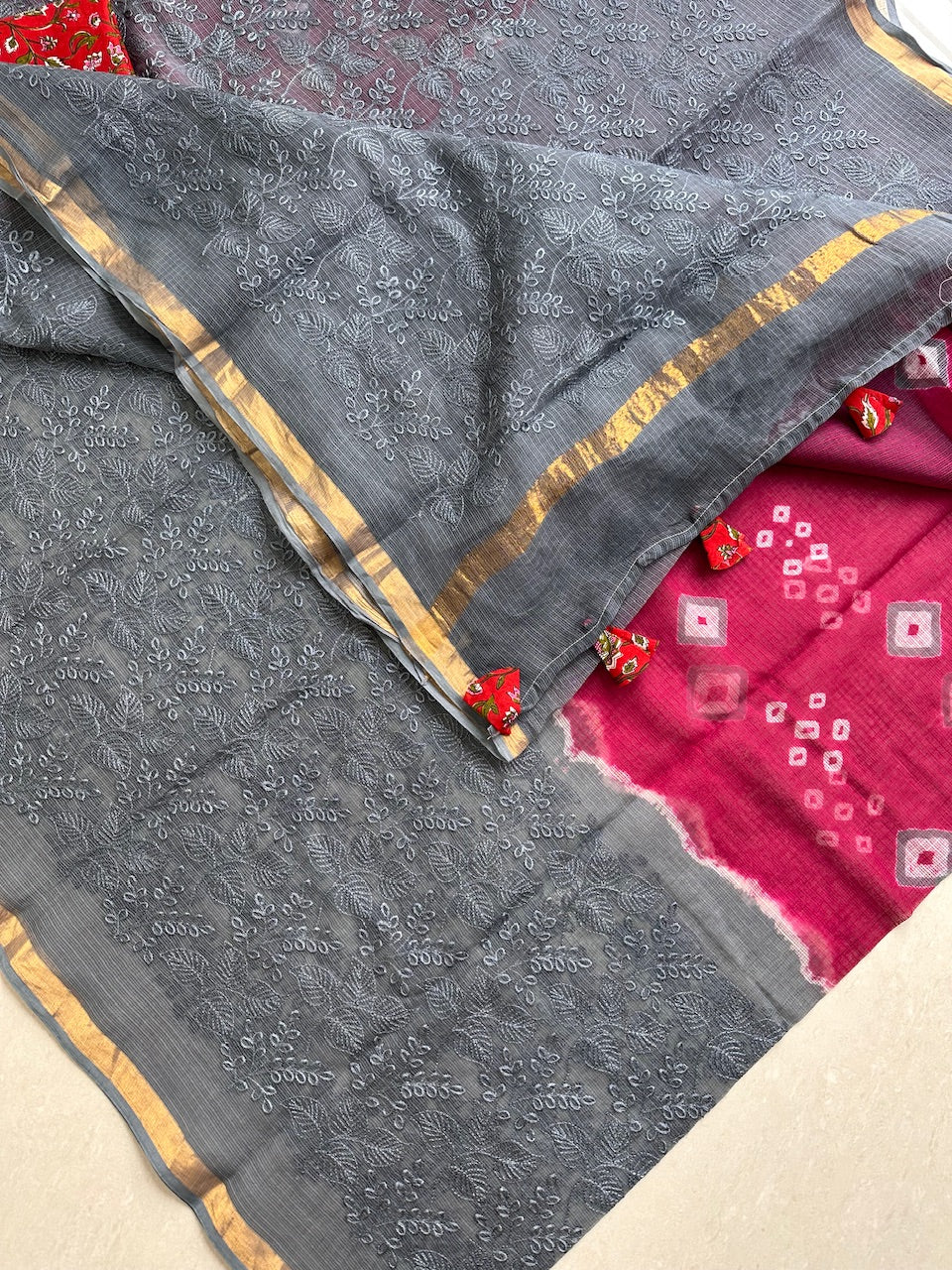 Pure Embroidered Kota Cotton Doria Saree