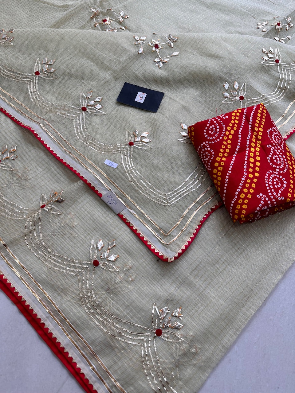 Jaipuri Gota Patti Embroidered Kota Cotton Doria Tissue Saree