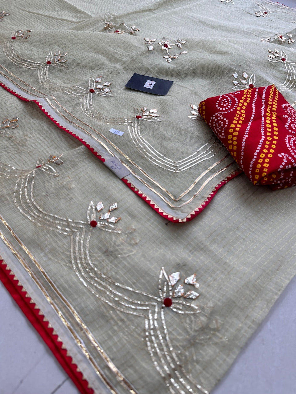 Jaipuri Gota Patti Embroidered Kota Cotton Doria Tissue Saree