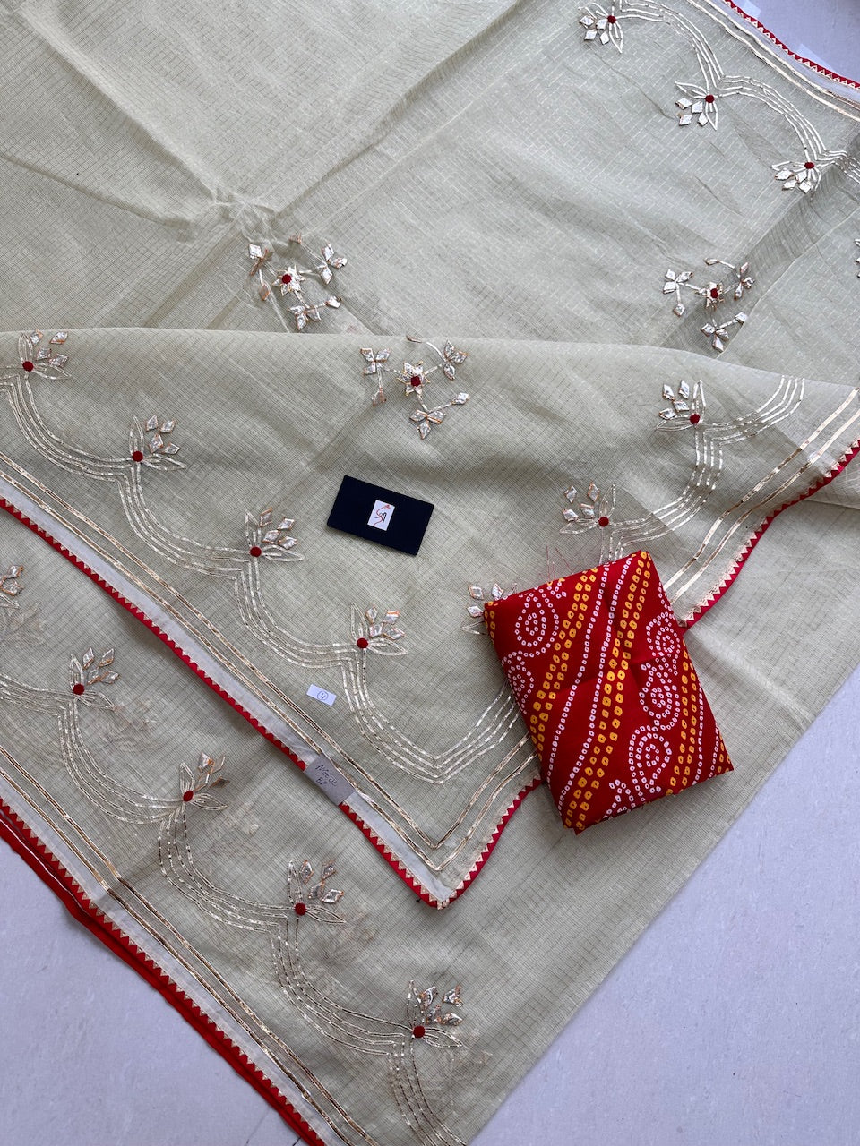 Jaipuri Gota Patti Embroidered Kota Cotton Doria Tissue Saree