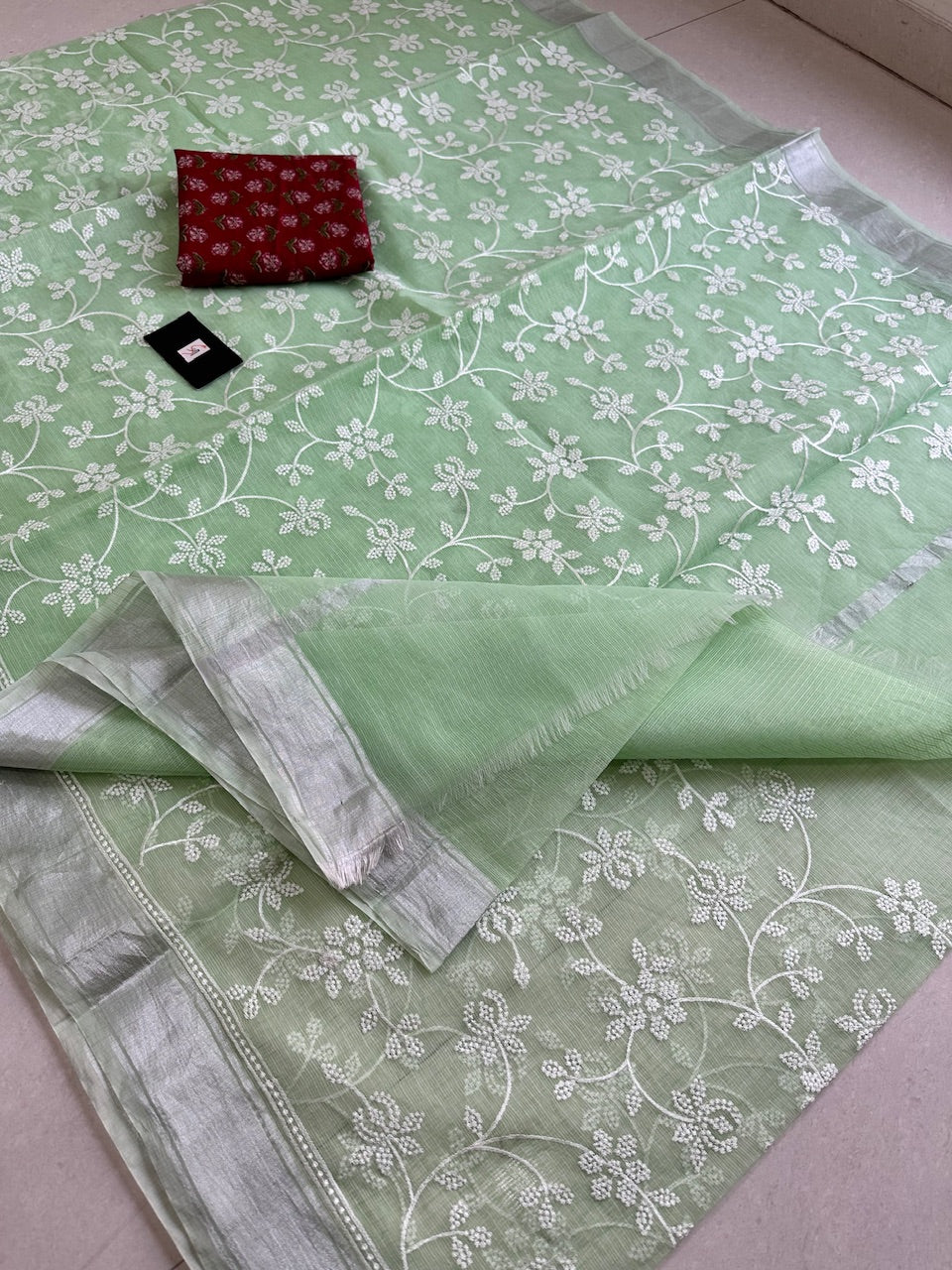 Embroidered Kota Cotton Doria Saree