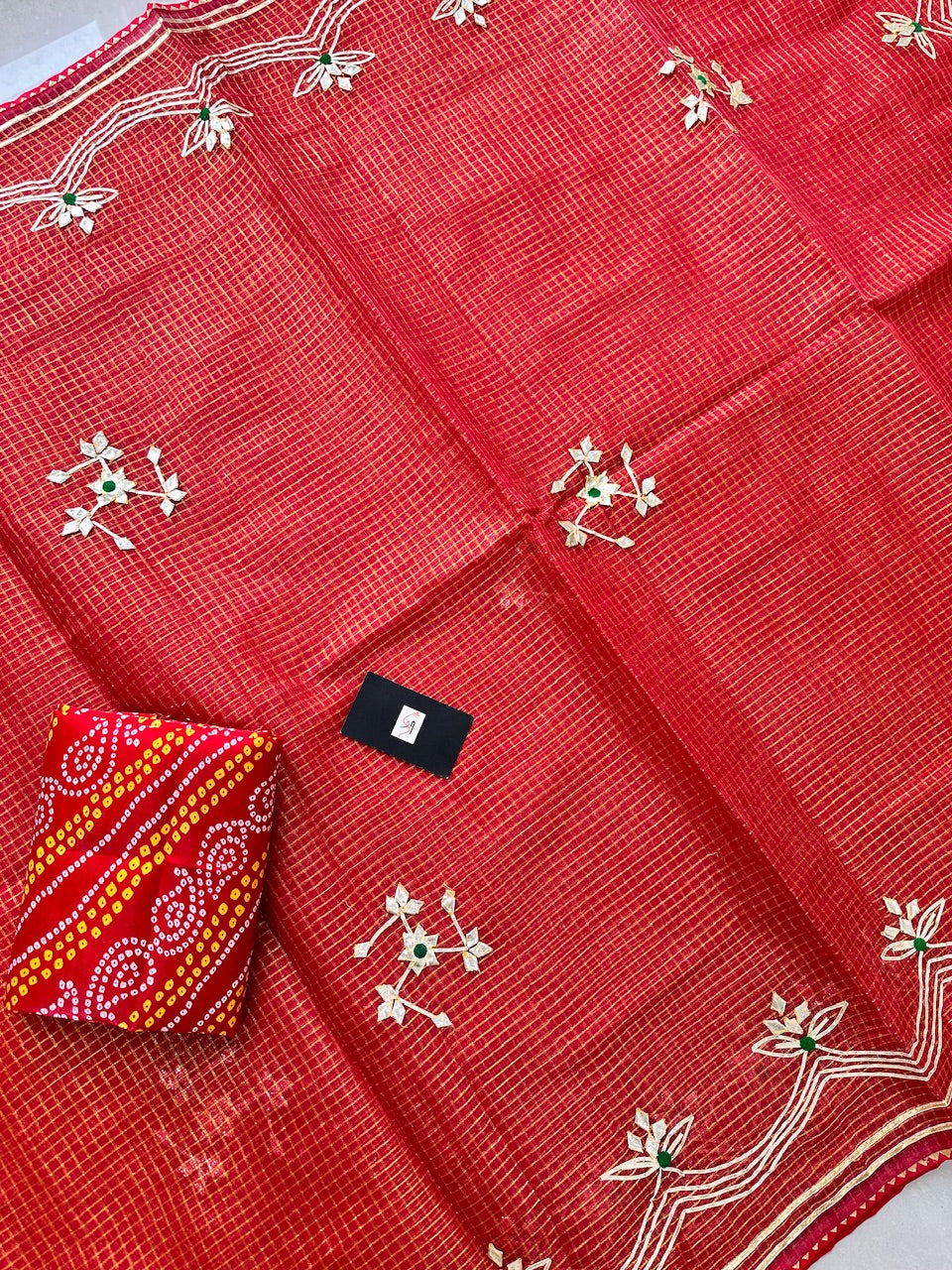 Jaipuri Gota Patti Embroidered Kota Cotton Doria Tissue Saree