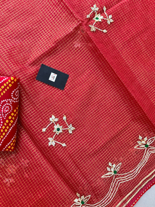 Jaipuri Gota Patti Embroidered Kota Cotton Doria Tissue Saree