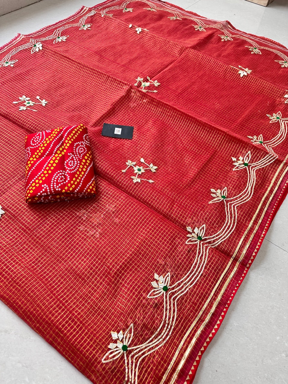 Jaipuri Gota Patti Embroidered Kota Cotton Doria Tissue Saree
