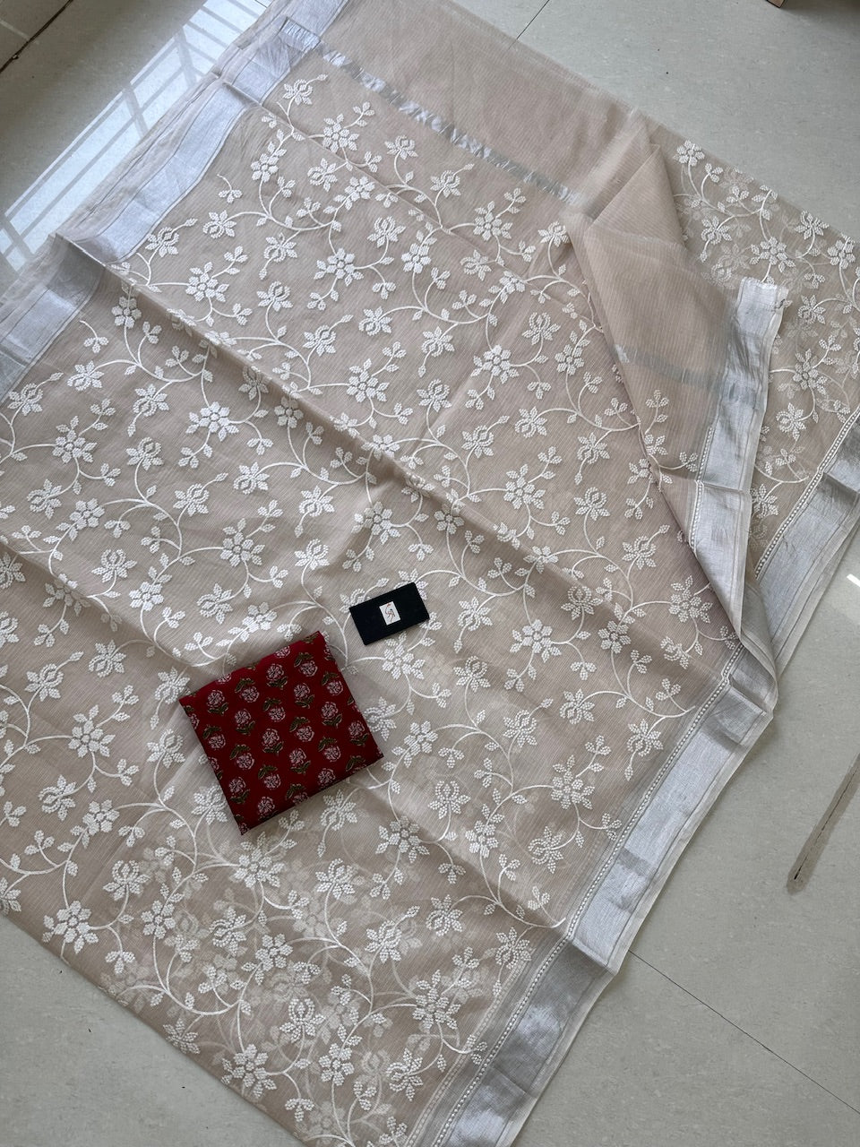 Embroidered Kota Cotton Doria Saree