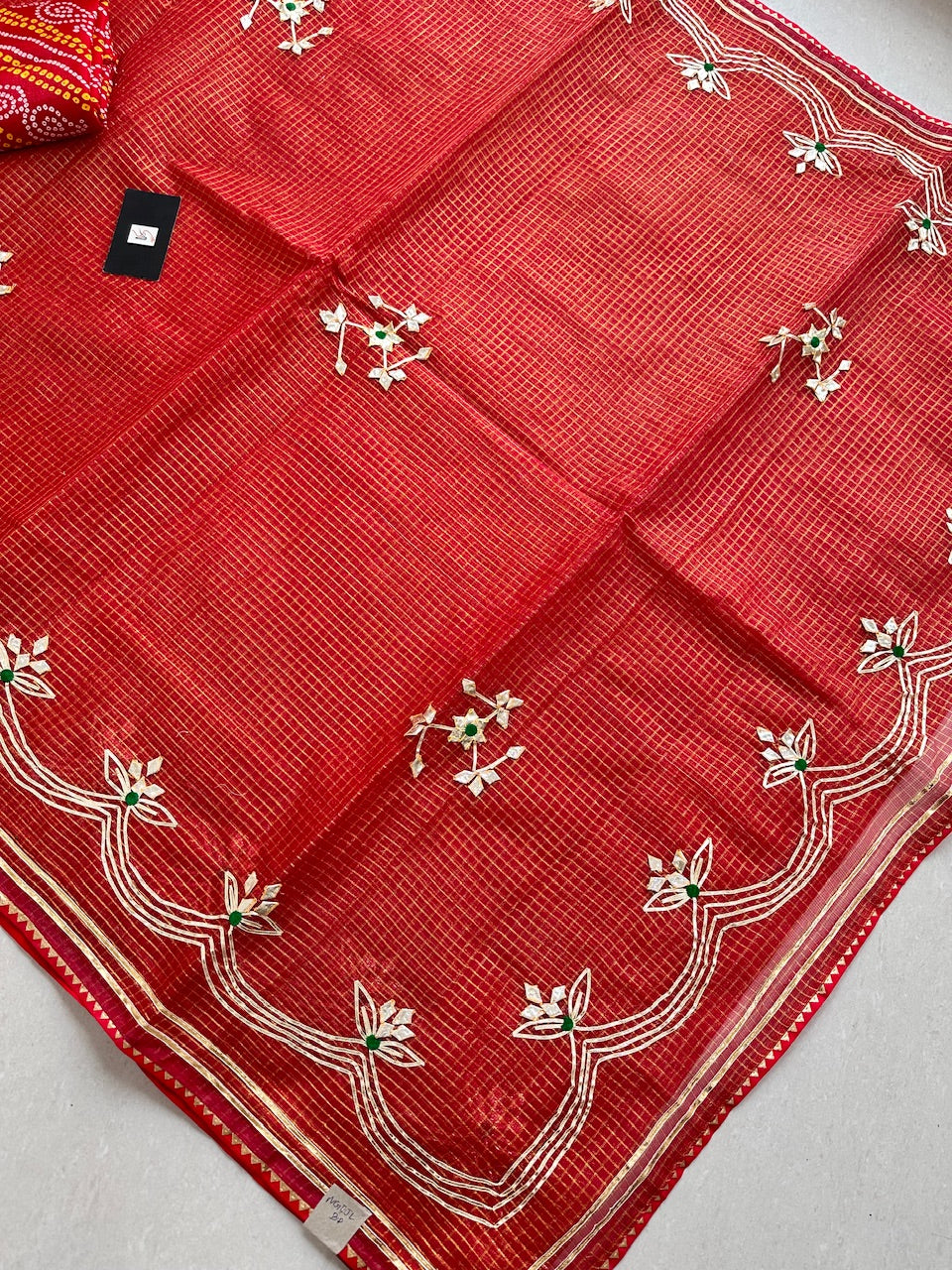Jaipuri Gota Patti Embroidered Kota Cotton Doria Tissue Saree