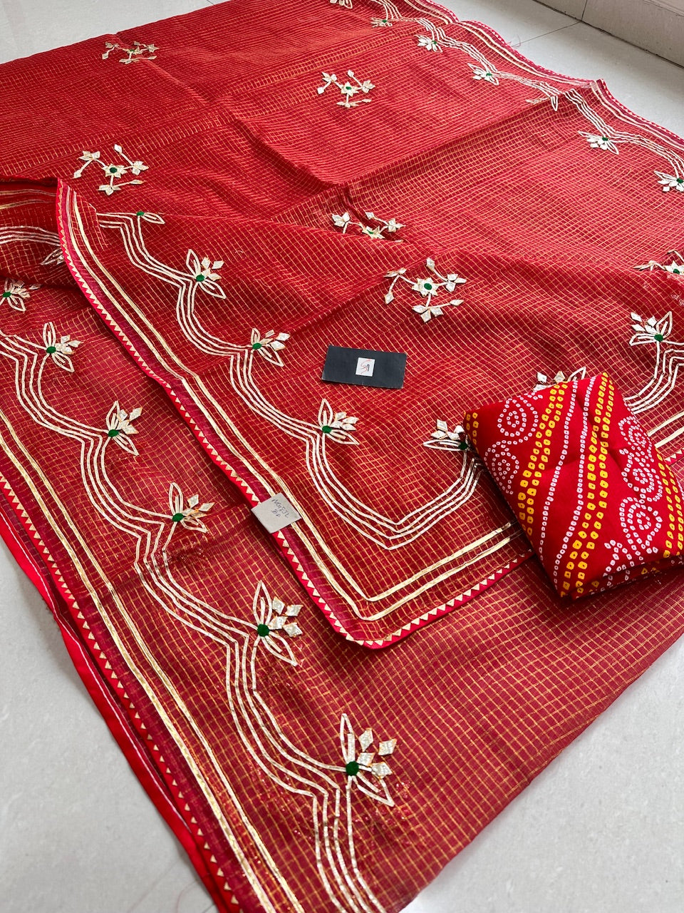 Jaipuri Gota Patti Embroidered Kota Cotton Doria Tissue Saree