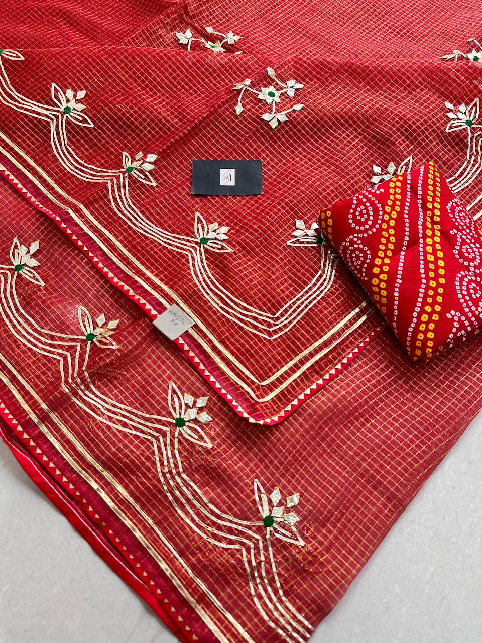 Jaipuri Gota Patti Embroidered Kota Cotton Doria Tissue Saree