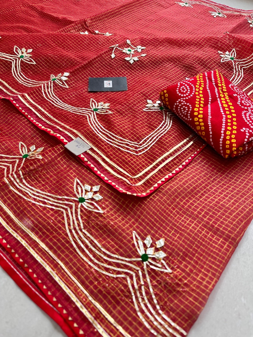 Jaipuri Gota Patti Embroidered Kota Cotton Doria Tissue Saree
