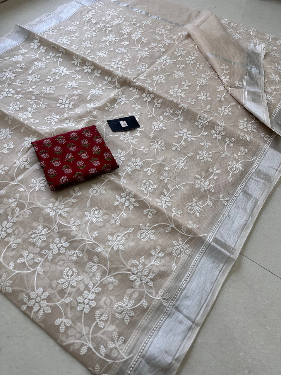 Embroidered Kota Cotton Doria Saree