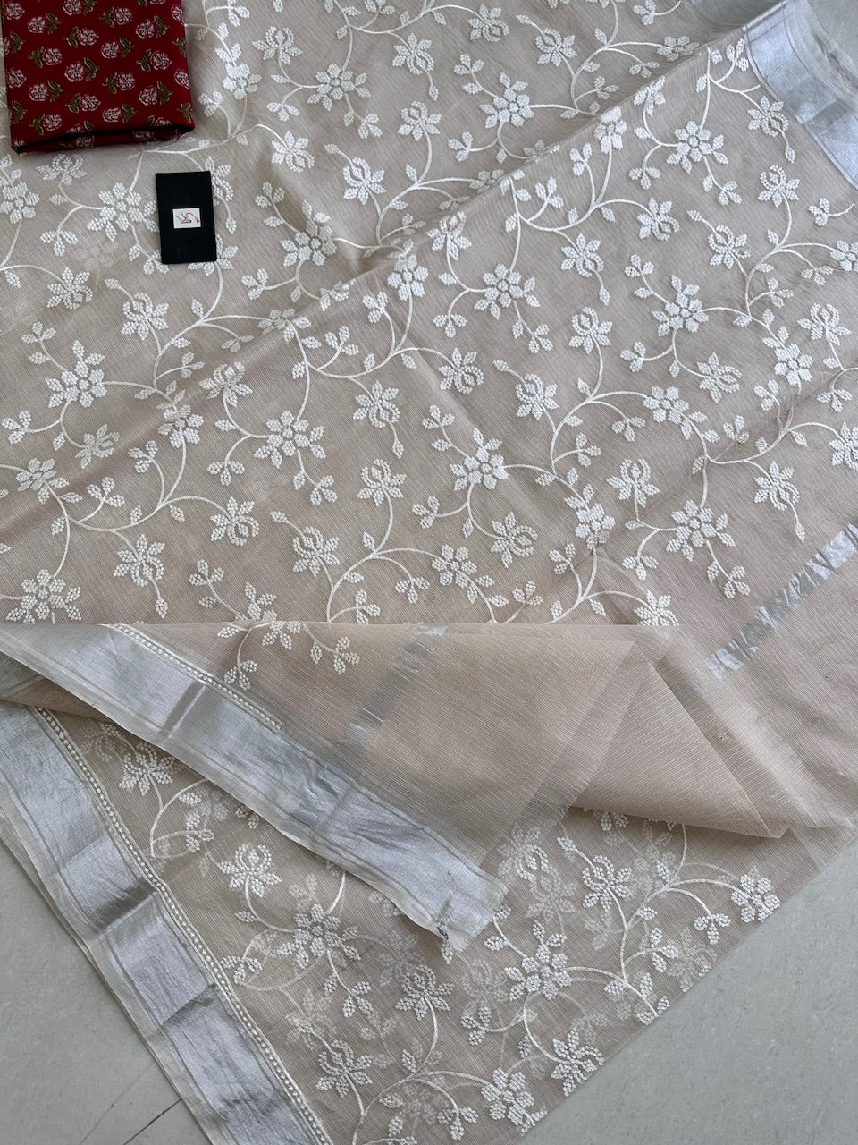 Embroidered Kota Cotton Doria Saree