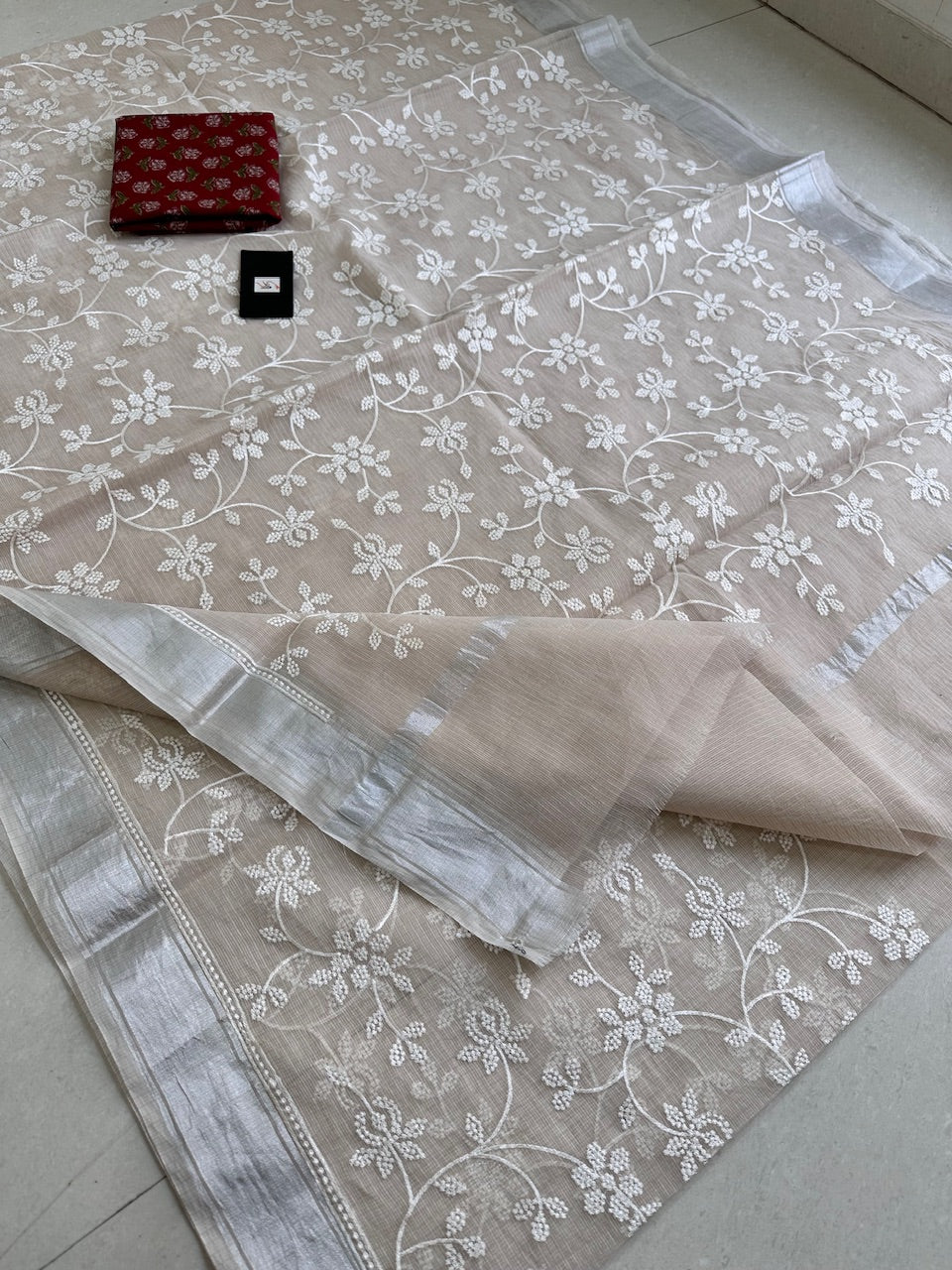 Embroidered Kota Cotton Doria Saree