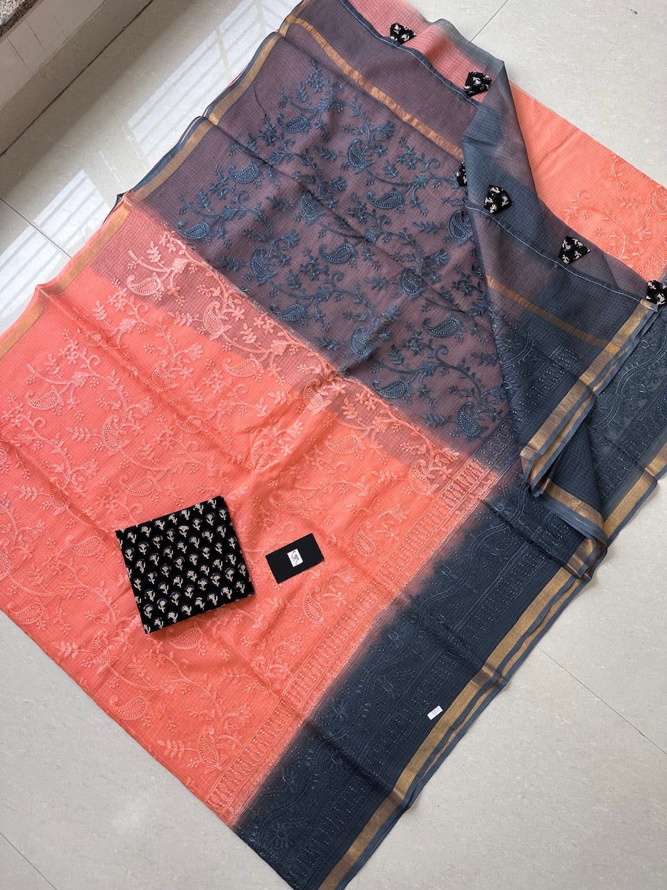 Pure Embroidered Kota Cotton Doria Saree