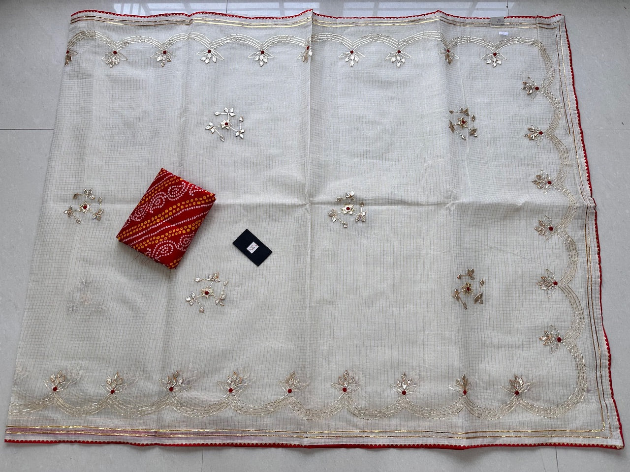 Jaipuri Gota Patti Embroidered Kota Cotton Tissue Saree