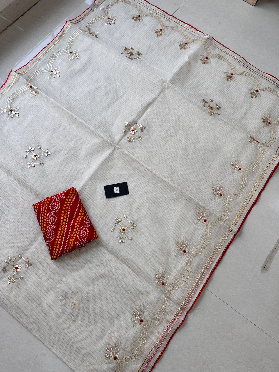 Jaipuri Gota Patti Embroidered Kota Cotton Tissue Saree