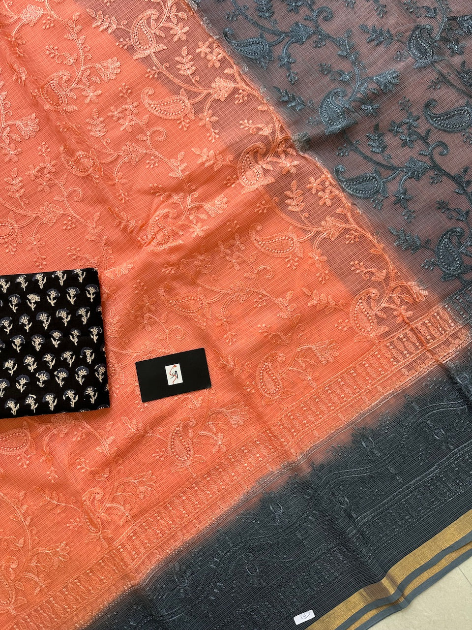 Pure Embroidered Kota Cotton Doria Saree