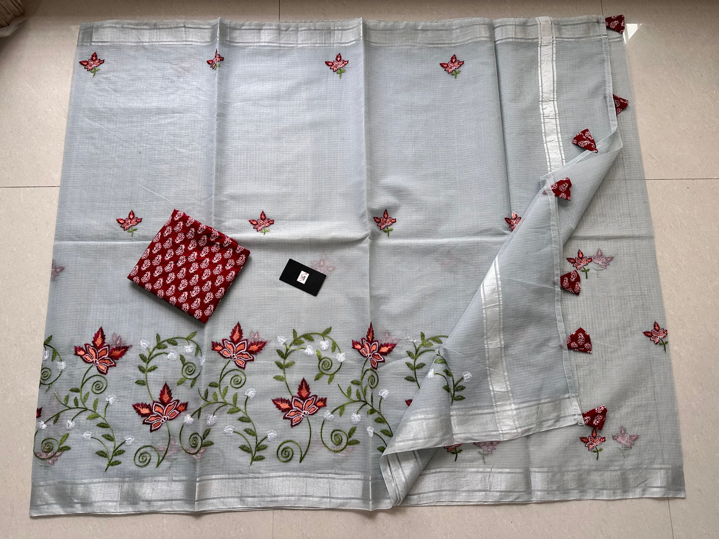 Embroidered Kota Cotton Doria Saree