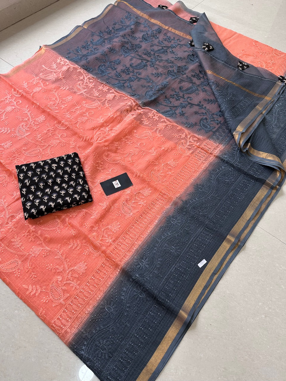 Pure Embroidered Kota Cotton Doria Saree