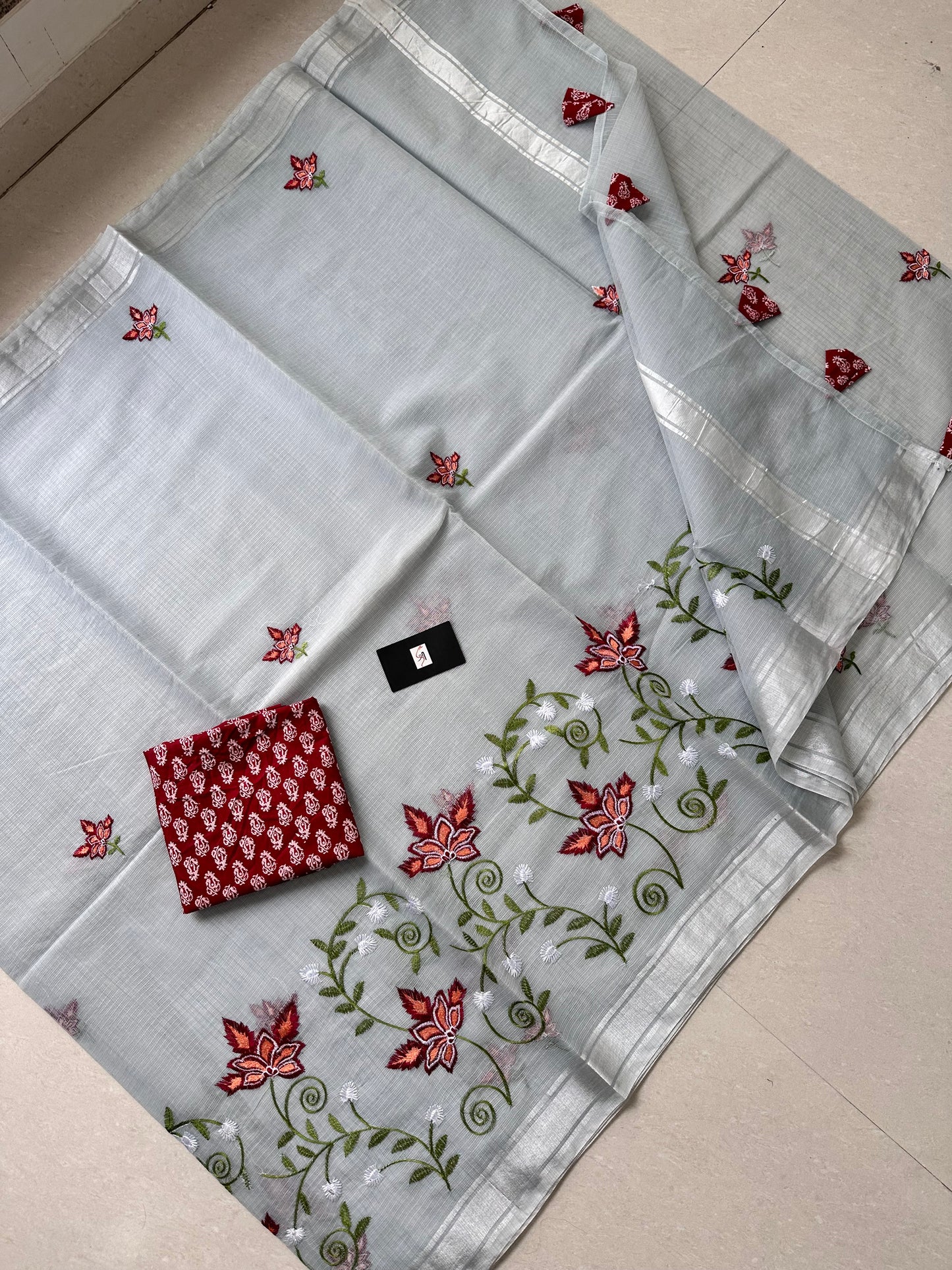 Embroidered Kota Cotton Doria Saree