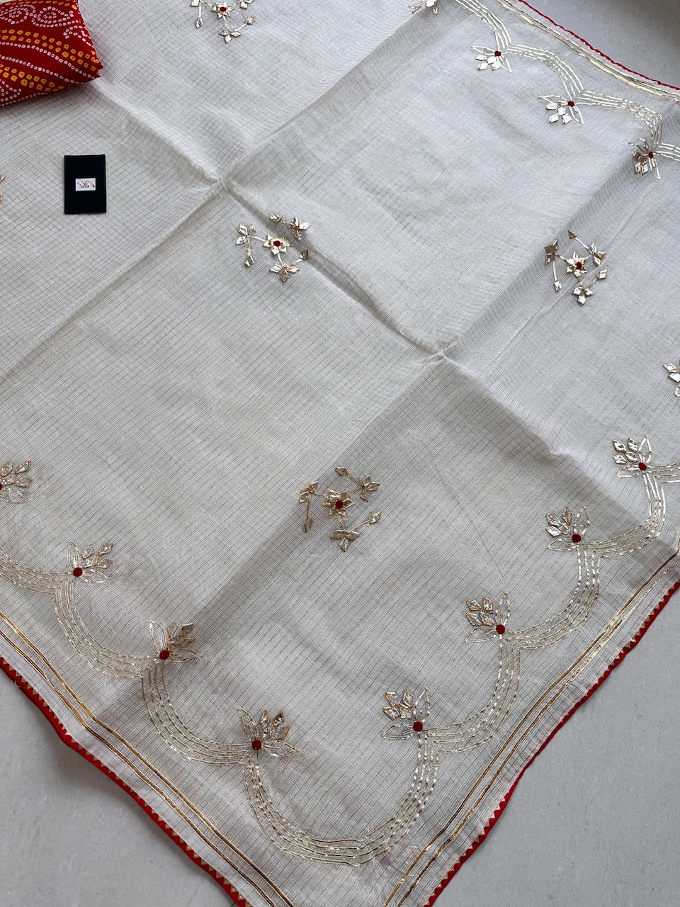 Jaipuri Gota Patti Embroidered Kota Cotton Tissue Saree