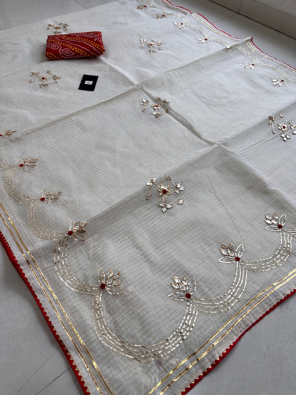 Jaipuri Gota Patti Embroidered Kota Cotton Tissue Saree