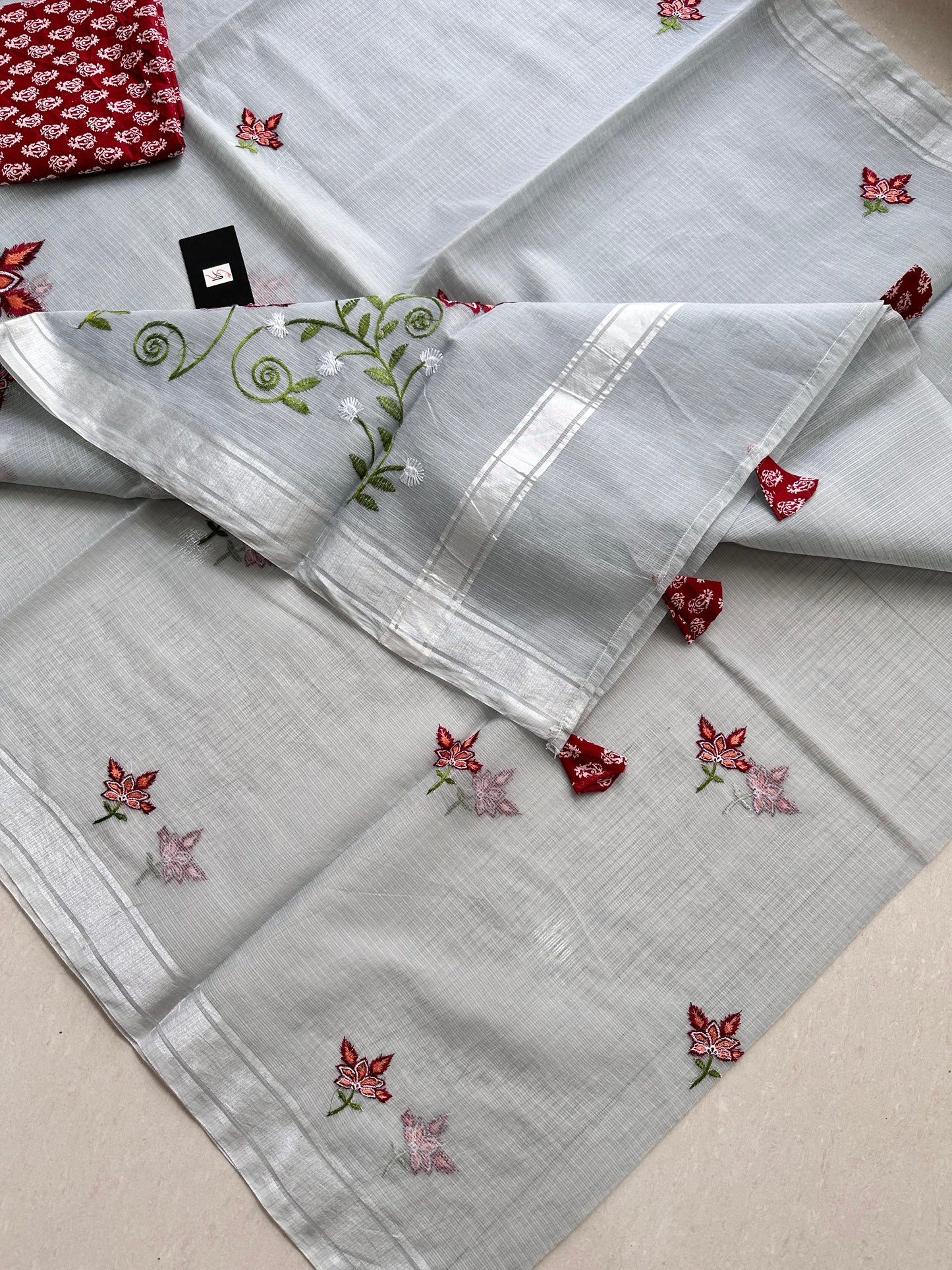 Embroidered Kota Cotton Doria Saree