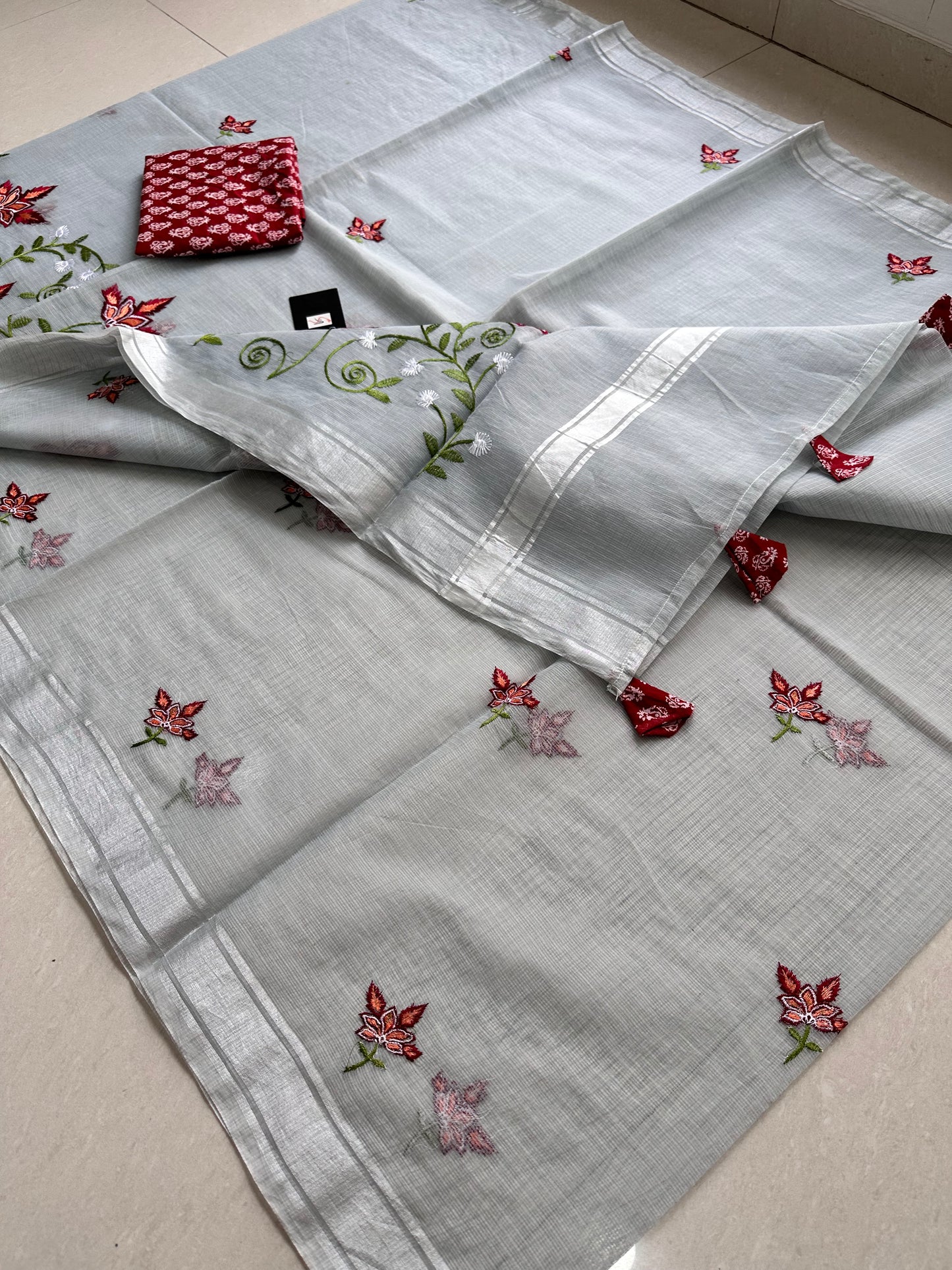 Embroidered Kota Cotton Doria Saree