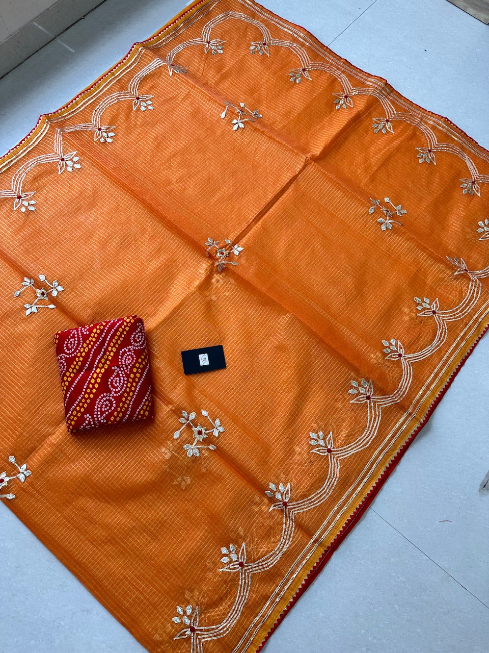 Jaipuri Gota Patti Embroidered Kota Cotton Doria Tissue Saree