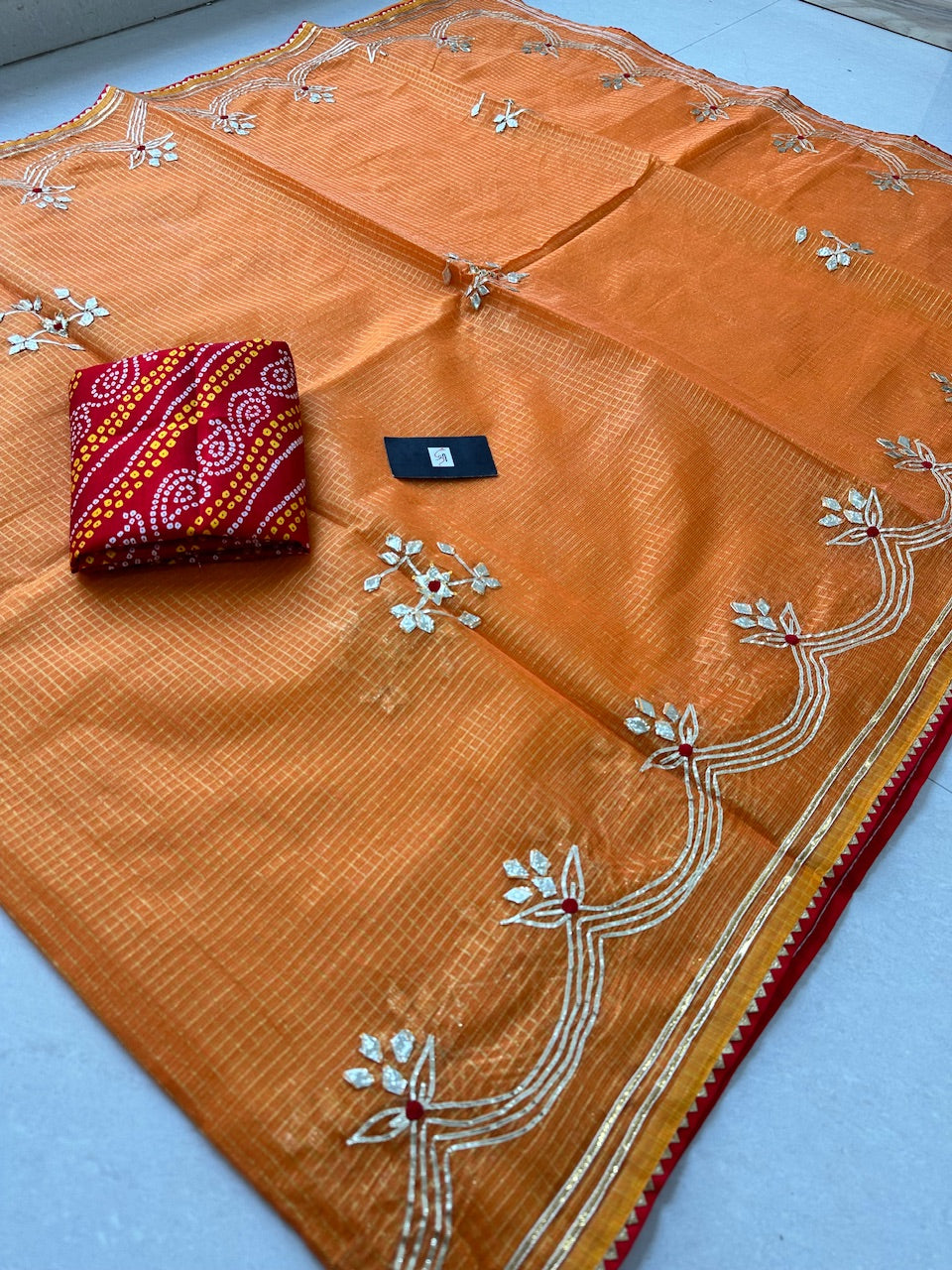 Jaipuri Gota Patti Embroidered Kota Cotton Doria Tissue Saree