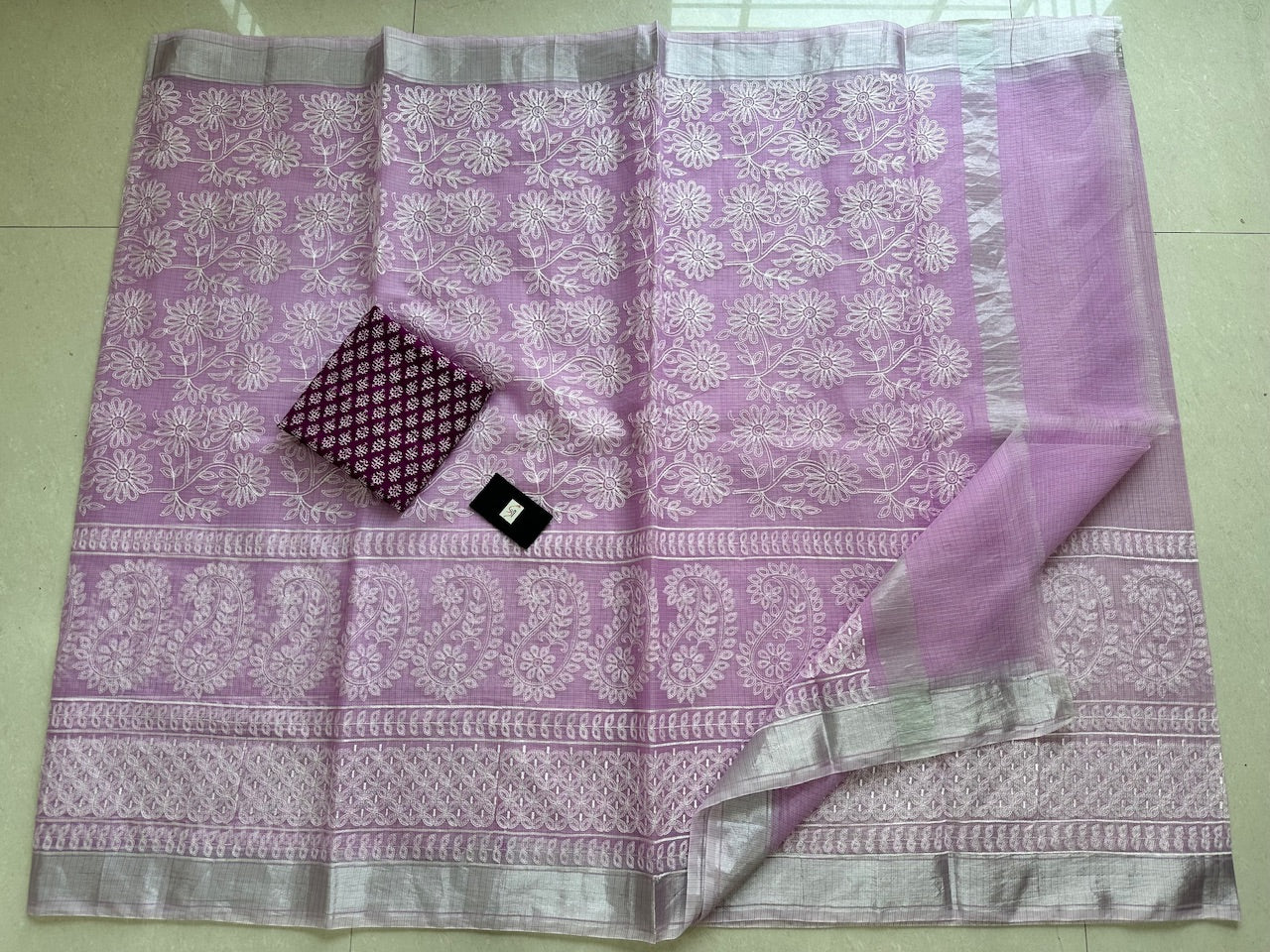 Embroidered Kota Cotton Doria Saree