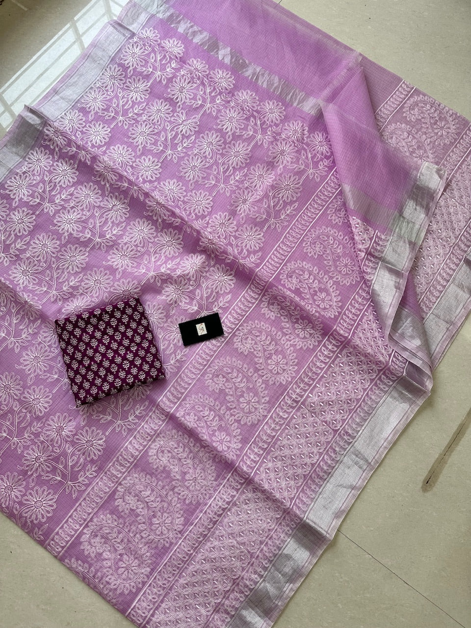 Embroidered Kota Cotton Doria Saree