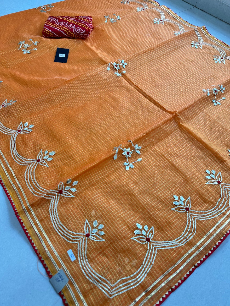 Jaipuri Gota Patti Embroidered Kota Cotton Doria Tissue Saree