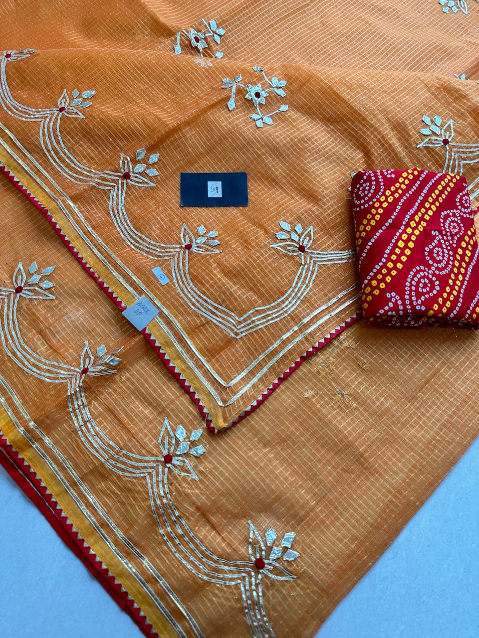 Jaipuri Gota Patti Embroidered Kota Cotton Doria Tissue Saree