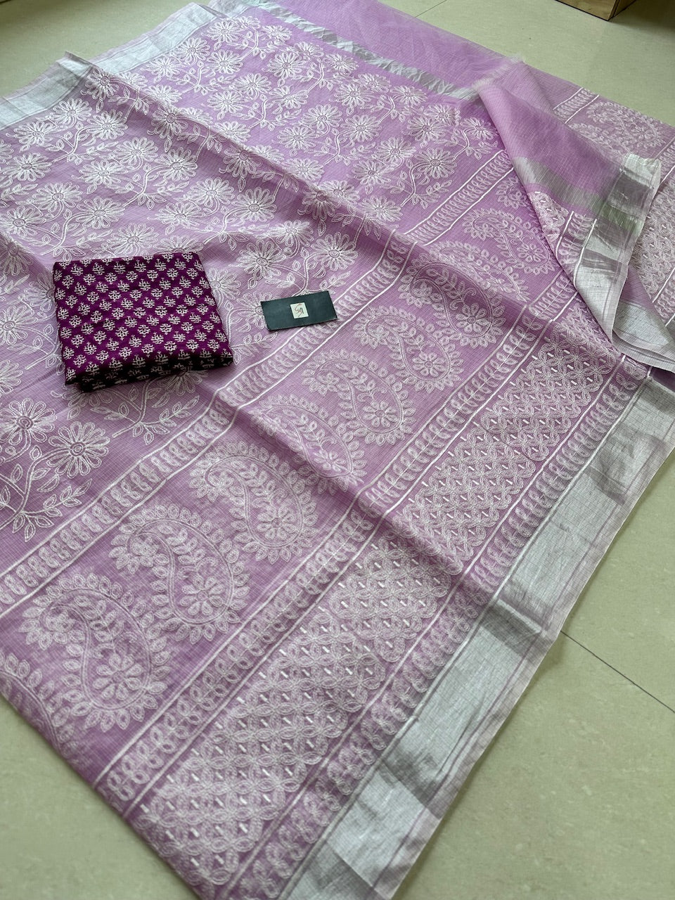 Embroidered Kota Cotton Doria Saree