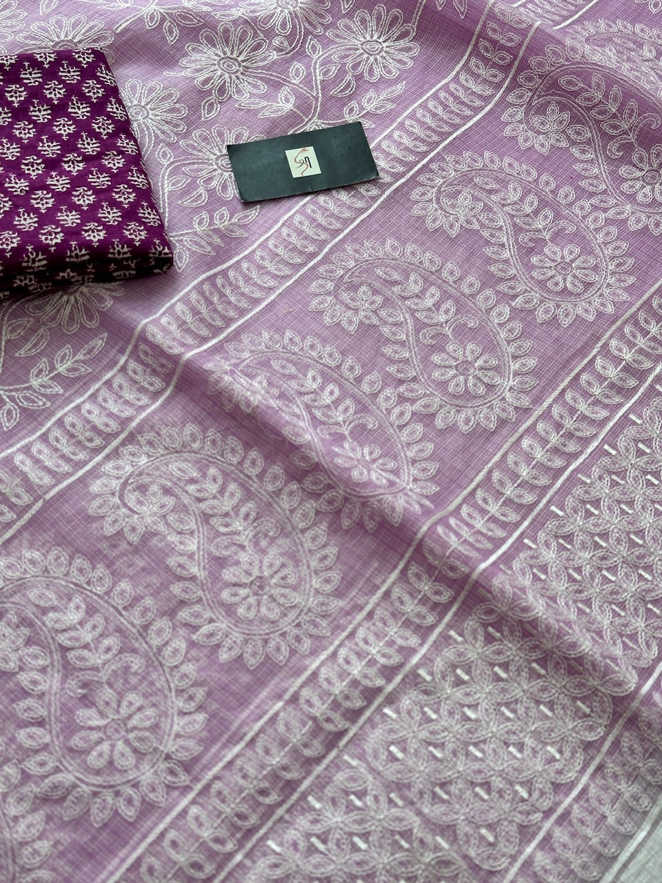 Embroidered Kota Cotton Doria Saree