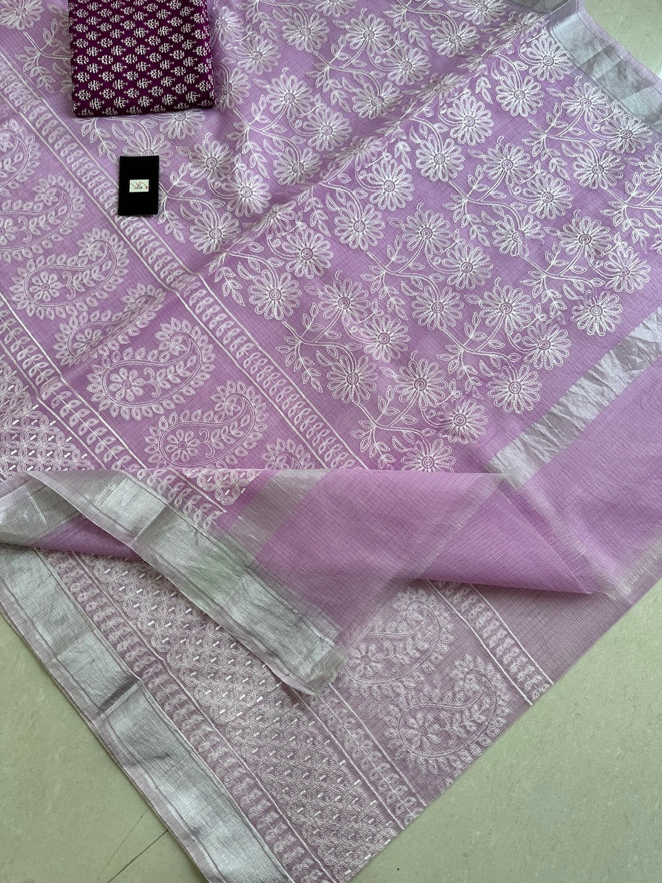 Embroidered Kota Cotton Doria Saree