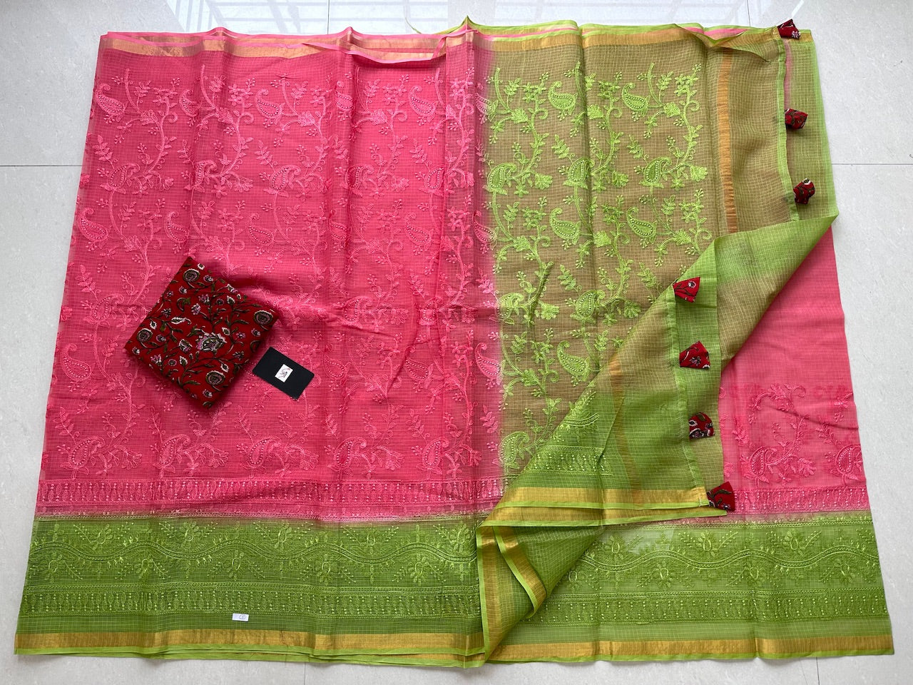 Pure Embroidered Kota Cotton Doria Saree