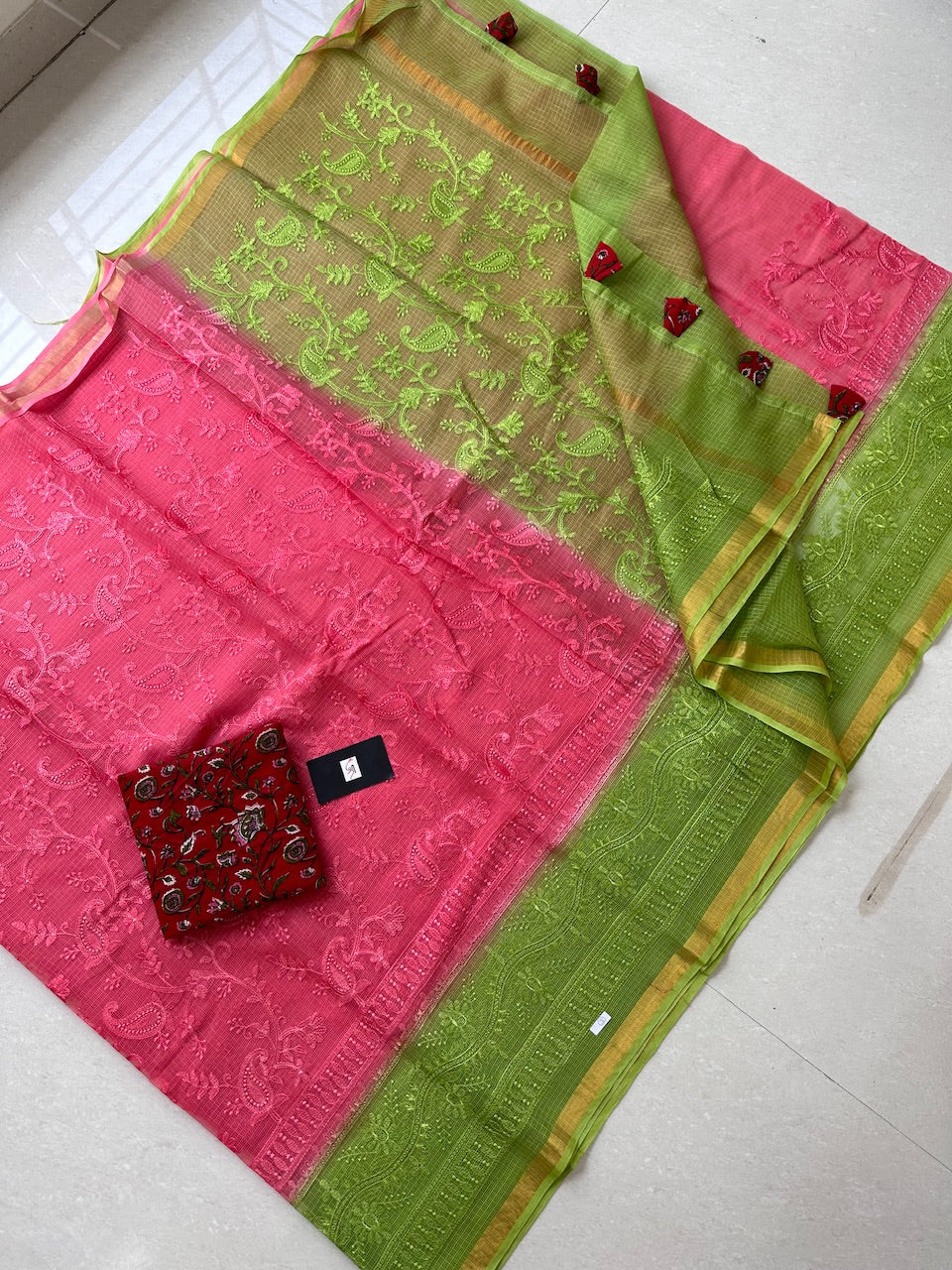 Pure Embroidered Kota Cotton Doria Saree