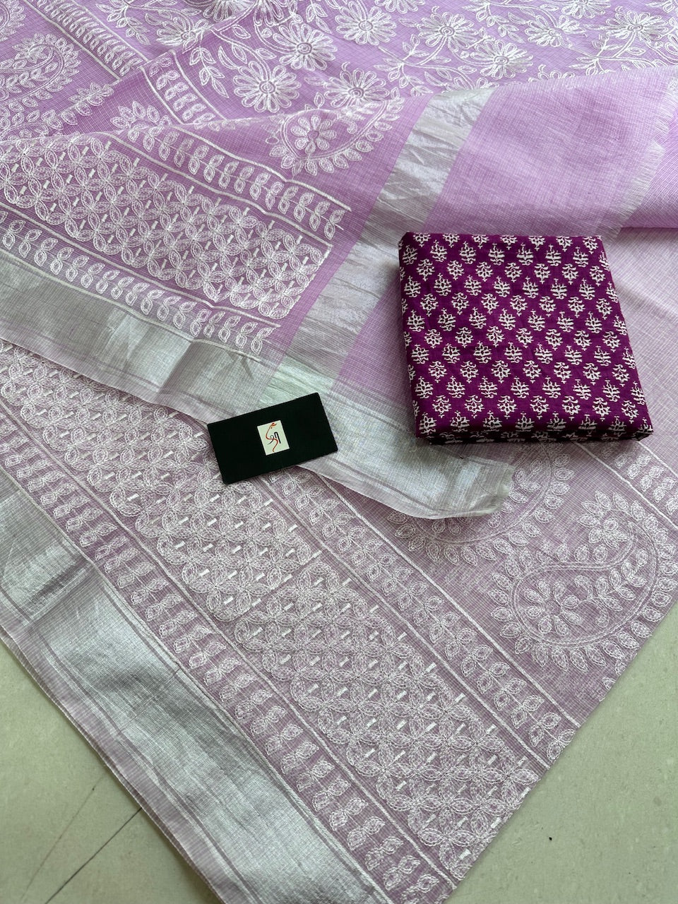 Embroidered Kota Cotton Doria Saree