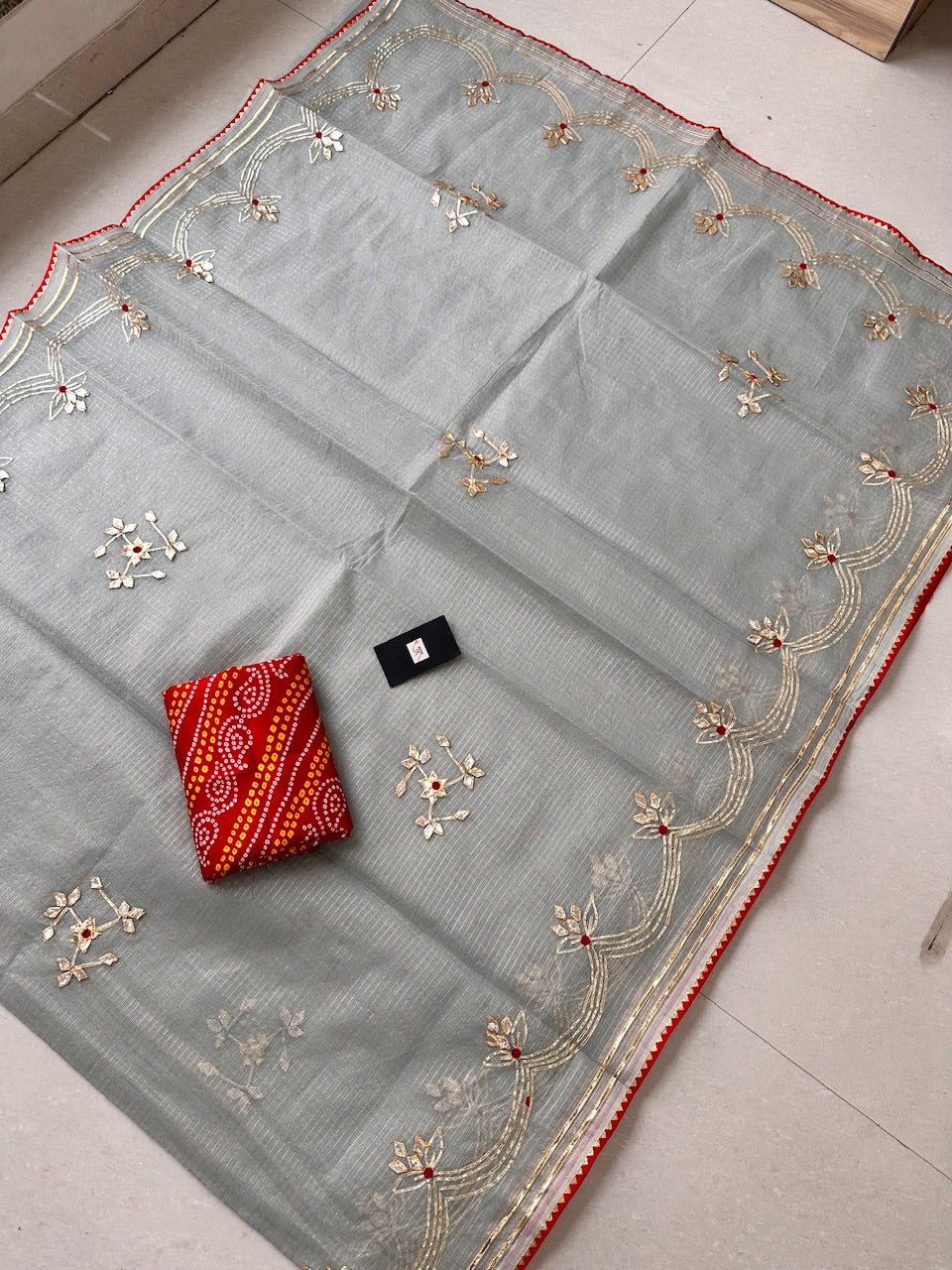 Jaipuri Gota Patti Embroidered Kota Cotton Doria Saree