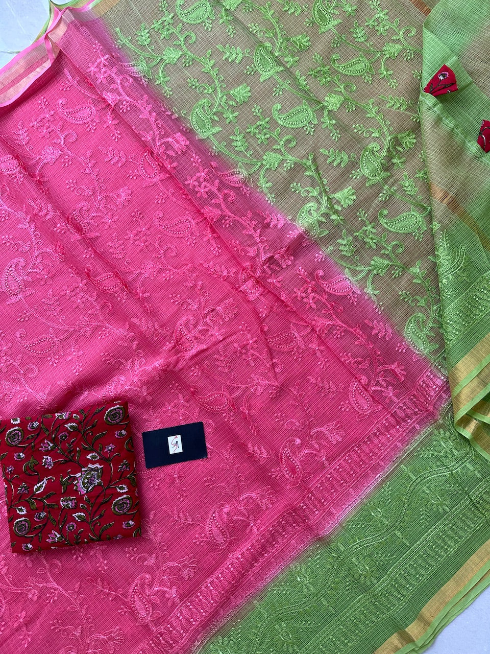 Pure Embroidered Kota Cotton Doria Saree