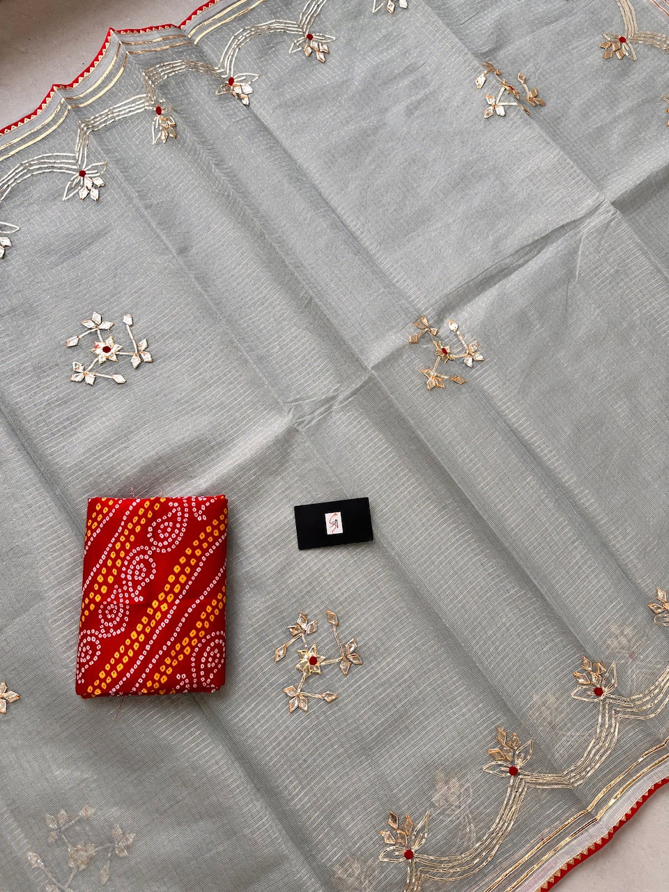 Jaipuri Gota Patti Embroidered Kota Cotton Doria Saree