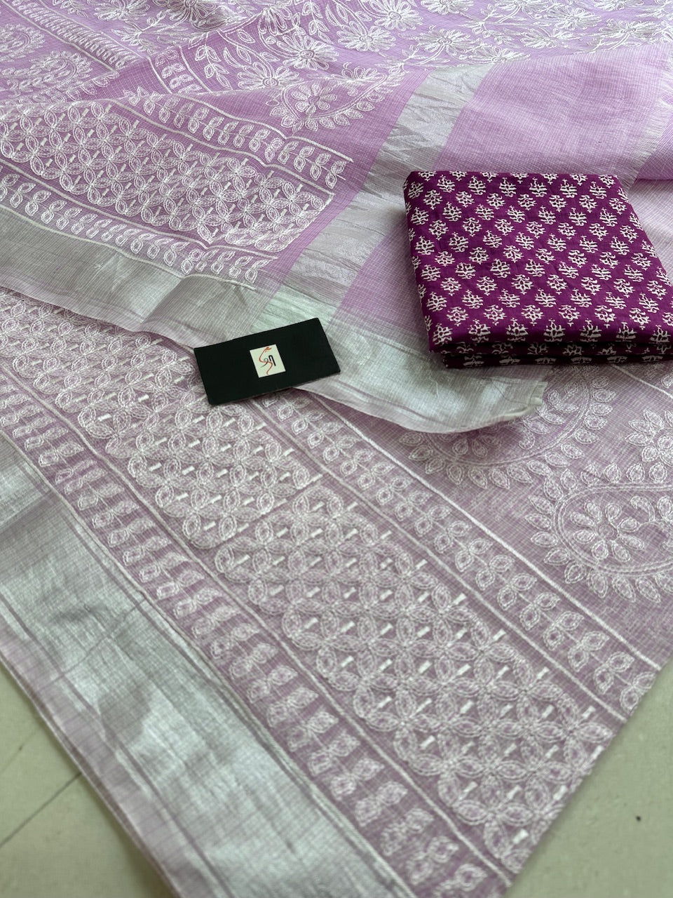 Embroidered Kota Cotton Doria Saree