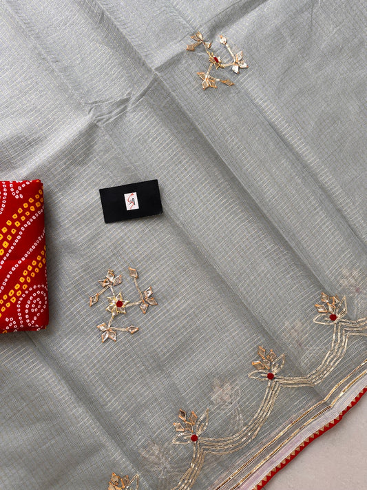 Jaipuri Gota Patti Embroidered Kota Cotton Doria Saree